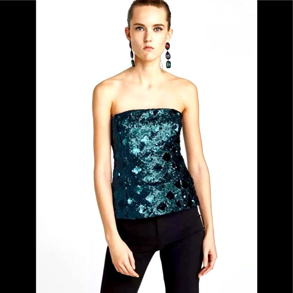 NWT ZARA GREEN SEQUENCE STRAPLESS TOP - Picture 1 of 7